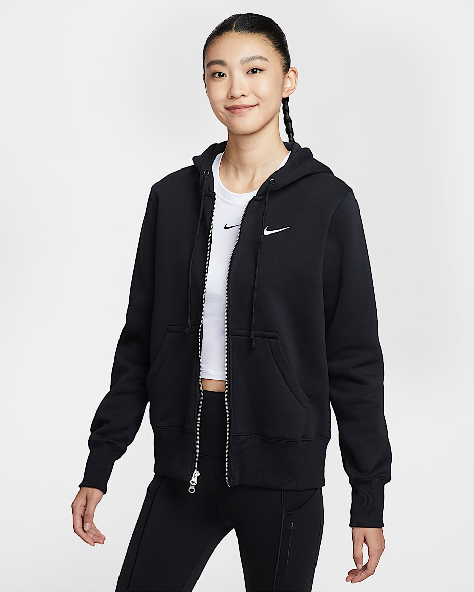 Nike Sportswear Phoenix Fleece 女子全长拉链开襟加绒连帽衫 - 黑/帆白