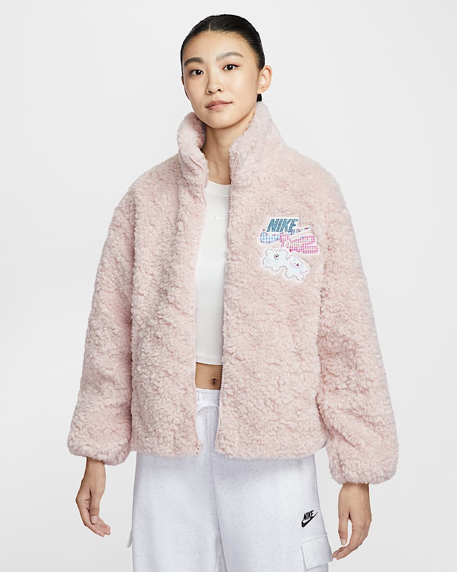 Nike Sportswear 女子宽松仿羊羔绒夹克 - 砂岩灰粉