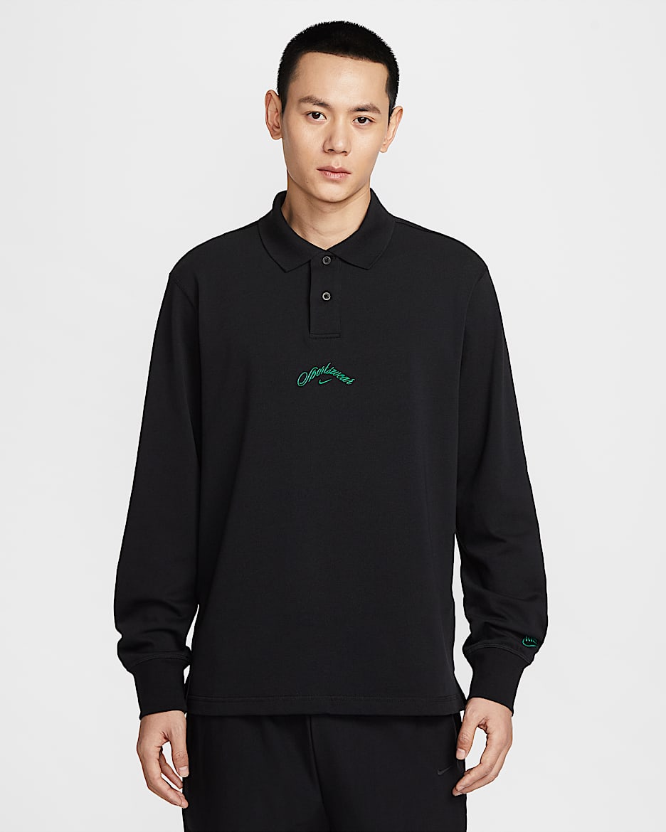 Nike Sportswear Club 男子长袖翻领T恤 - 黑/孔雀绿