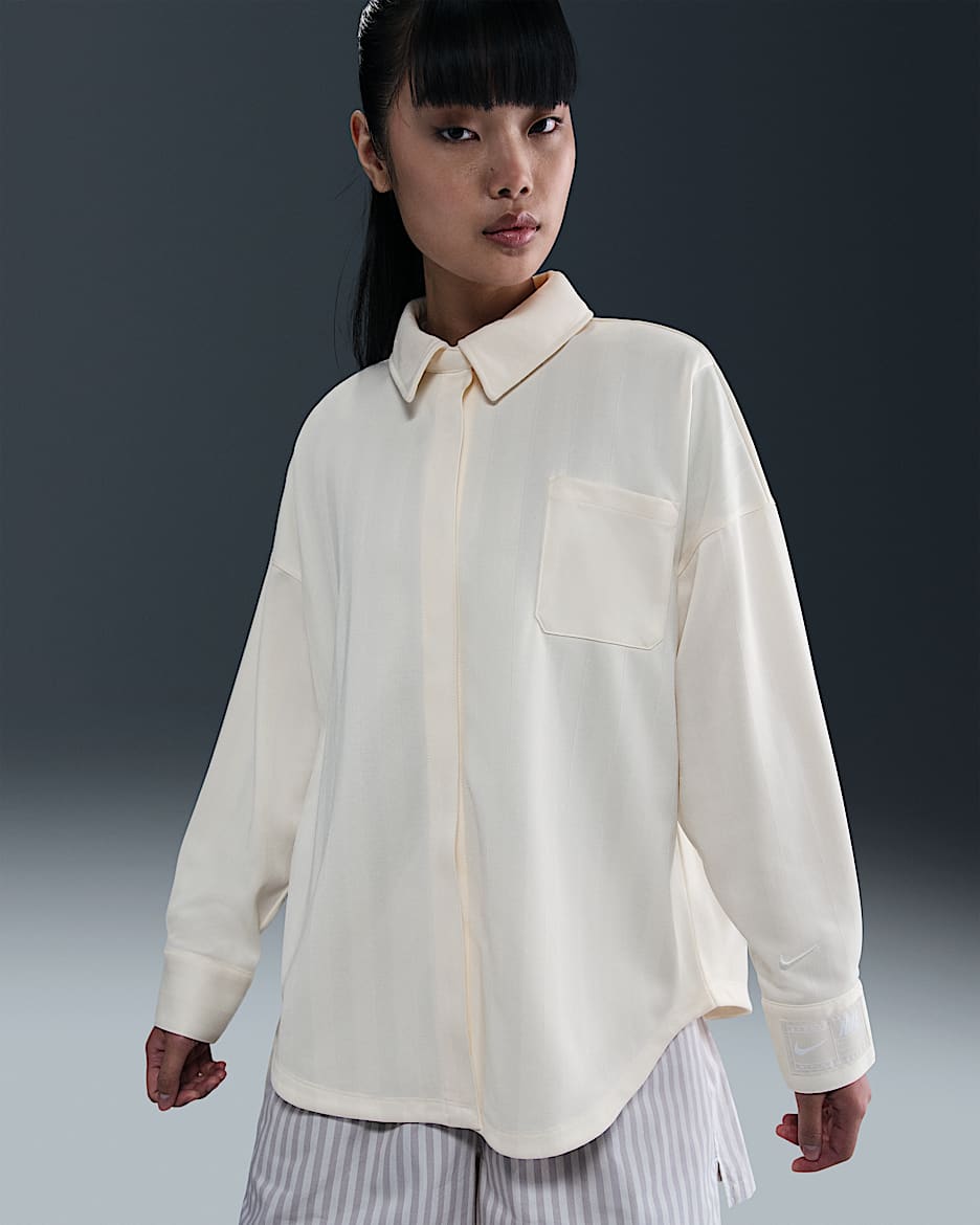 Nike Sportswear 女子 Oversize 风提花条纹按扣衬衫 - 淡象牙白/帆白