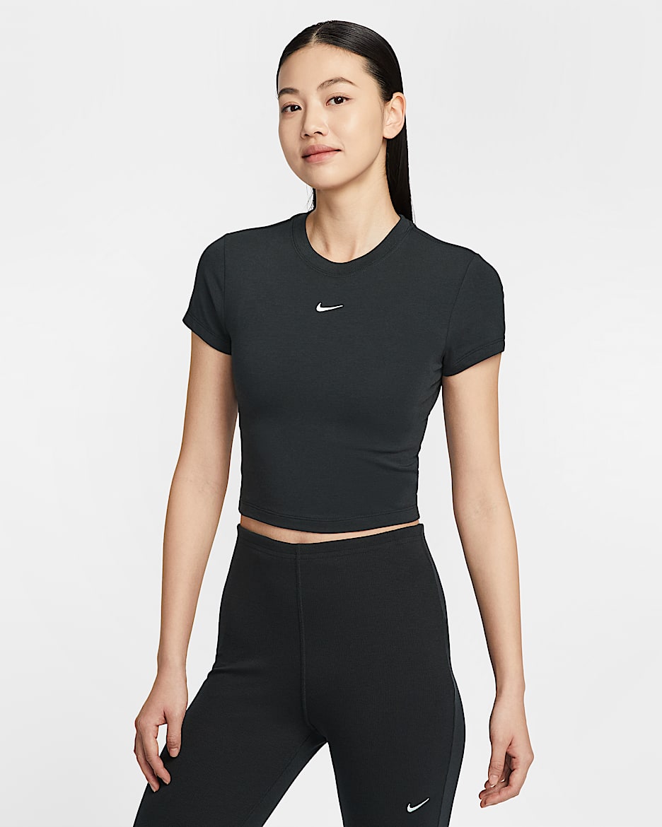 Nike Sportswear Chill Knit 女子短款T恤 - 黑/帆白