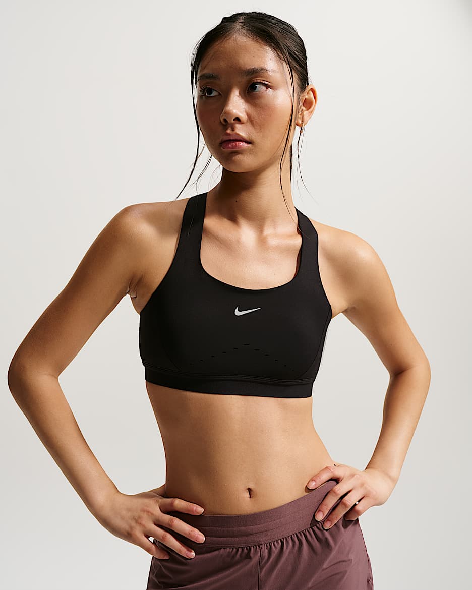 Nike Swift 女子速干高强度支撑轻衬运动内衣 - 黑/银