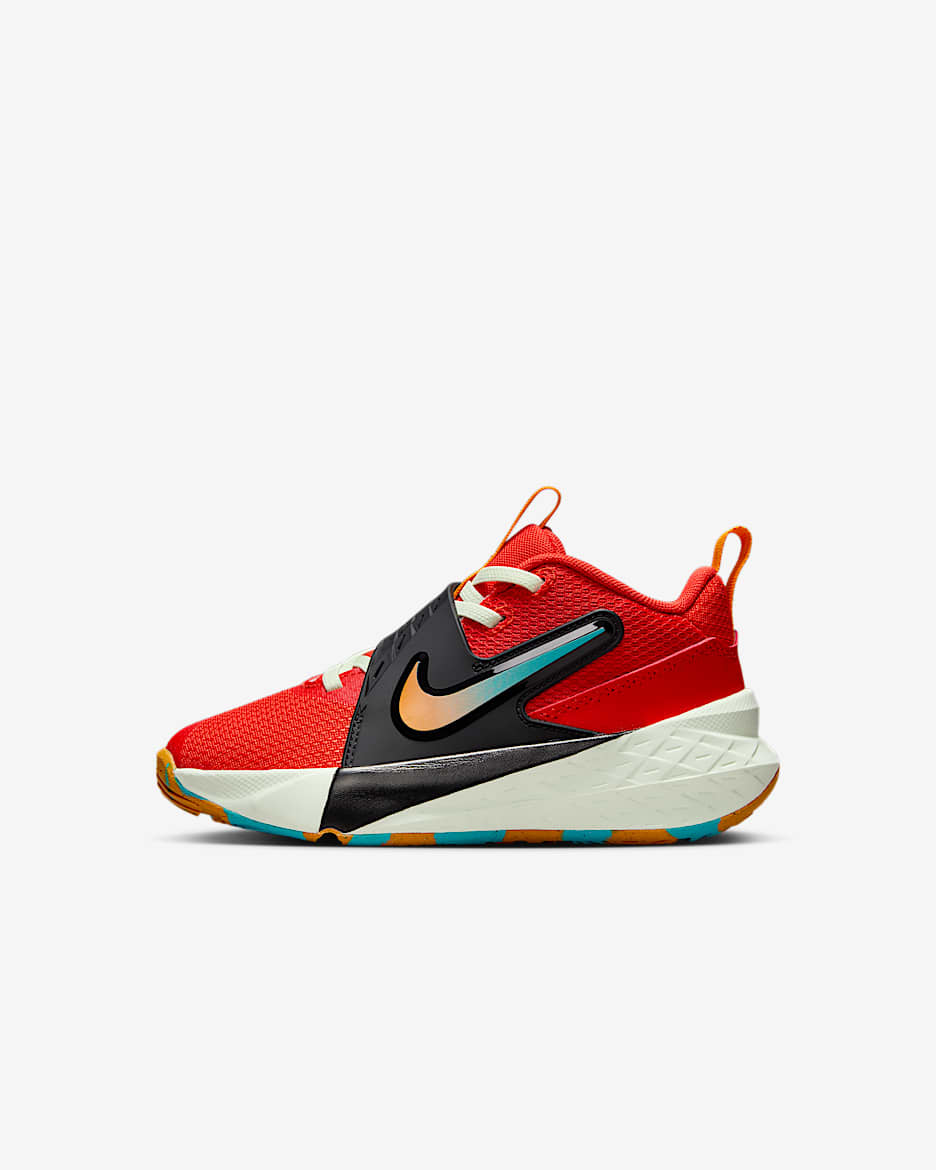 Nike Team Hustle D 12 幼童易穿脱运动鞋 - 热情红/仙人掌绿/浅荧光黄/橘皮黄