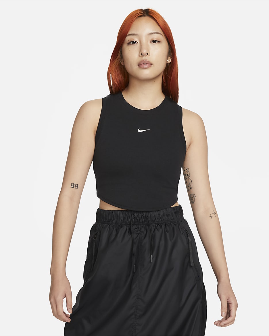 Nike Sportswear Essentials 女子罗纹短款背心 - 黑/帆白