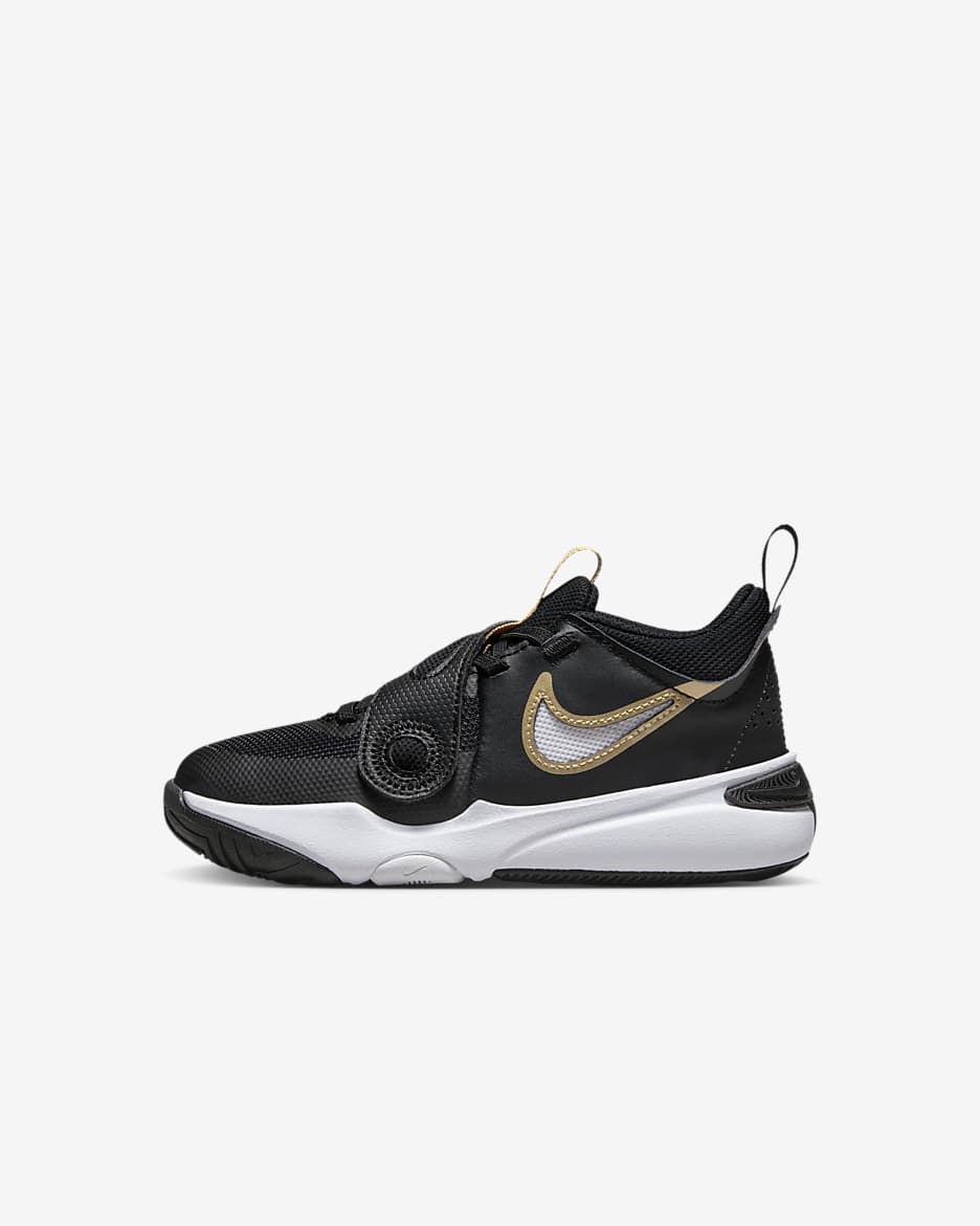 Nike Team Hustle D 11 幼童魔术贴易穿脱运动鞋入门篮球鞋 - 黑/白色/金属色