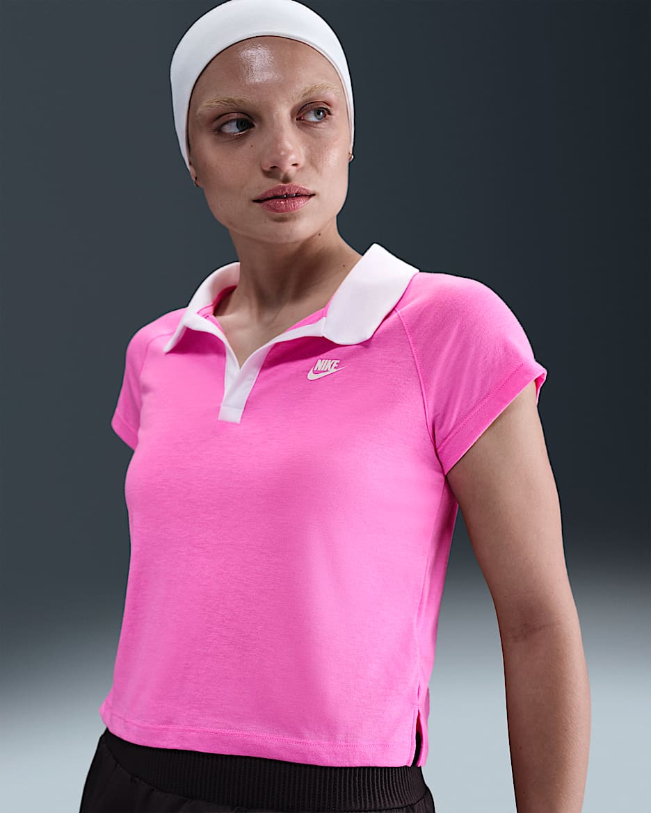 Nike Sportswear 女子修身版型复古翻领上衣 - 俏皮粉/白色/帆白
