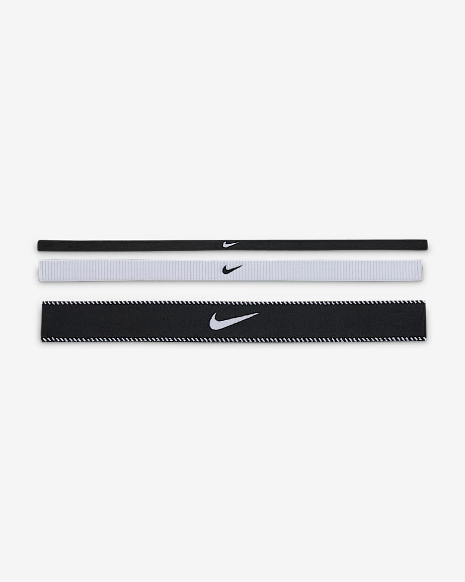 Nike Flex 混合宽度头带（3 条） - 黑/白色/黑
