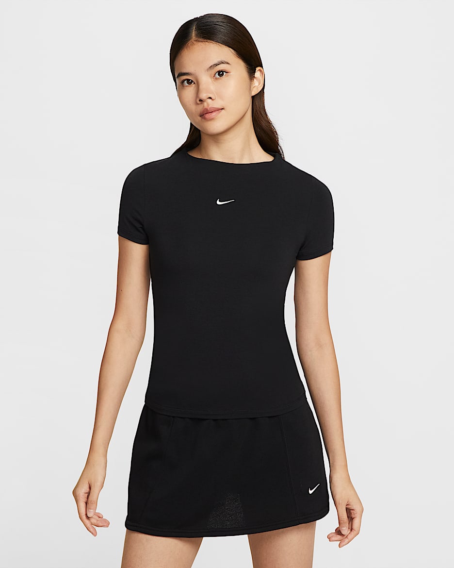 Nike Sportswear Chill Knit 女子紧身短袖企领上衣 - 黑/帆白