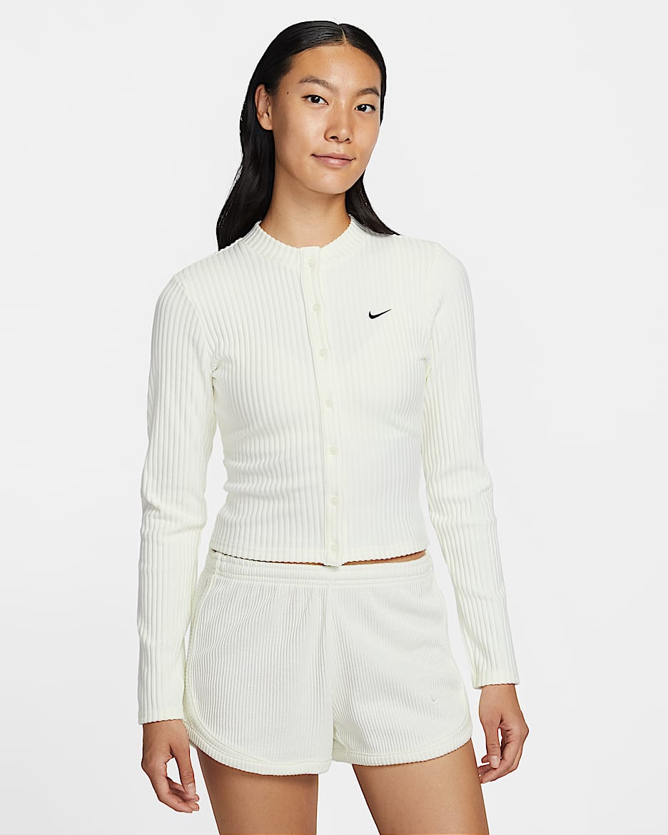 Nike Sportswear Chill Knit 女子修身宽罗纹薄绒开衫 - 帆白/黑