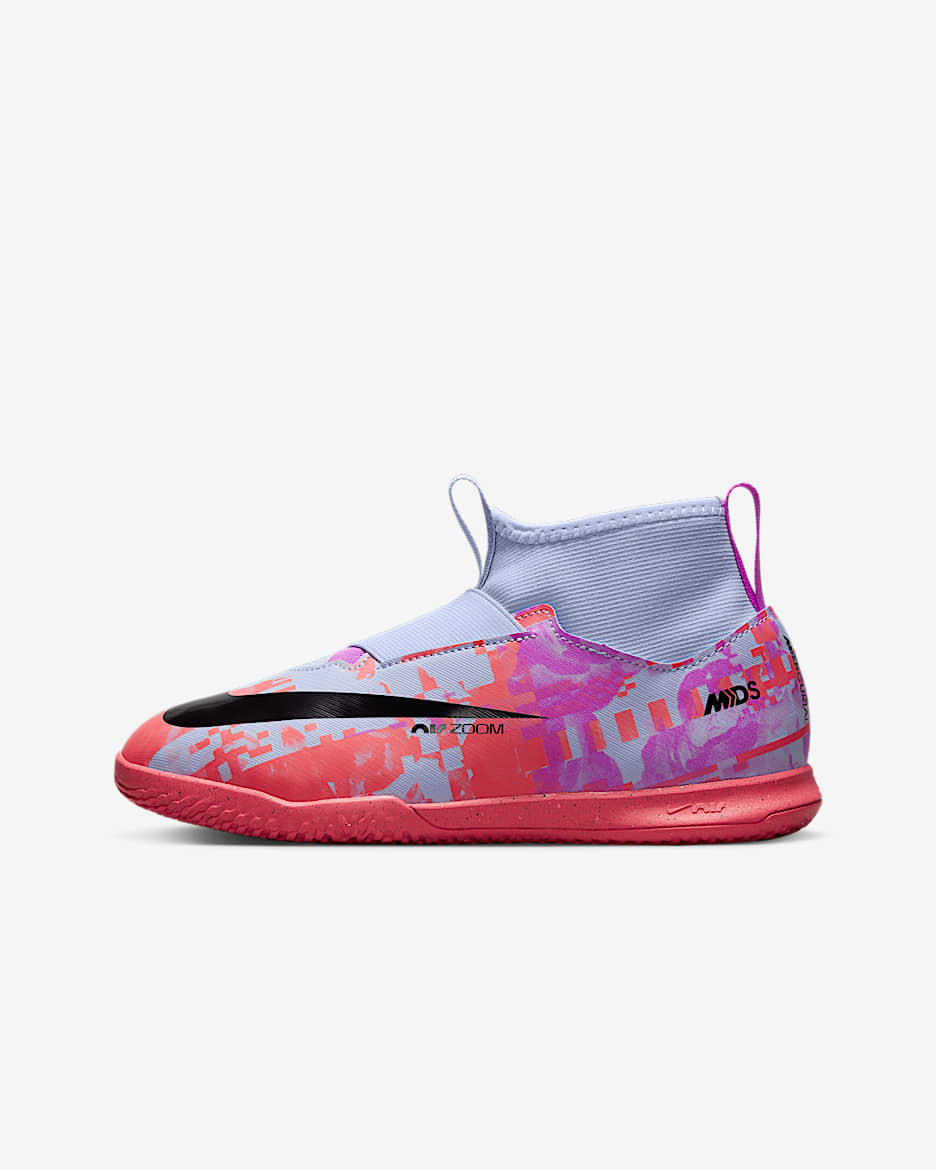 Nike Jr Zoom Superfly 9 ACAD MDS IC 大童室内/球场足球童鞋 - 狂喜钴蓝/梦幻紫红/潘趣红/黑