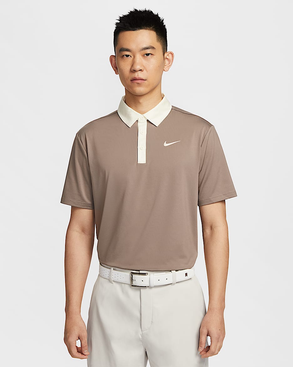 Nike Tour Dri-FIT 男子速干高尔夫翻领T恤 - 貂棕/淡象牙白/淡象牙白