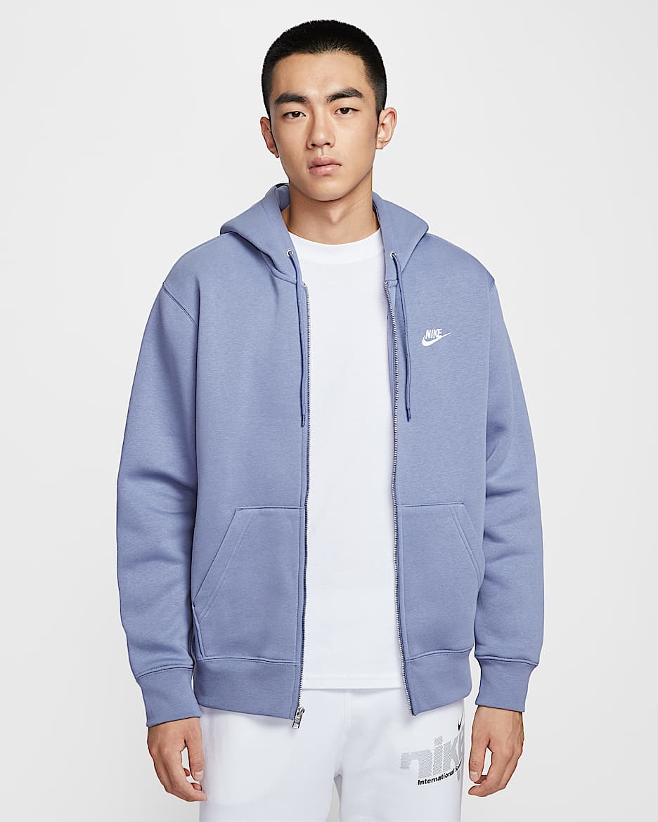 Nike Club 男子全长拉链开襟加绒连帽衫 - 世界靛青/世界靛青/白色