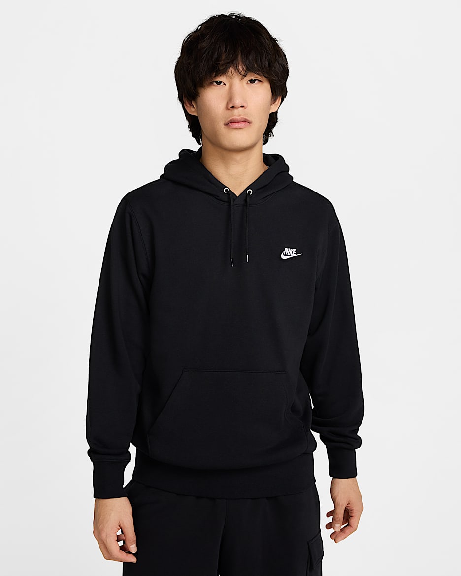 Nike Club 男子针织套头连帽衫 - 黑/黑/白色