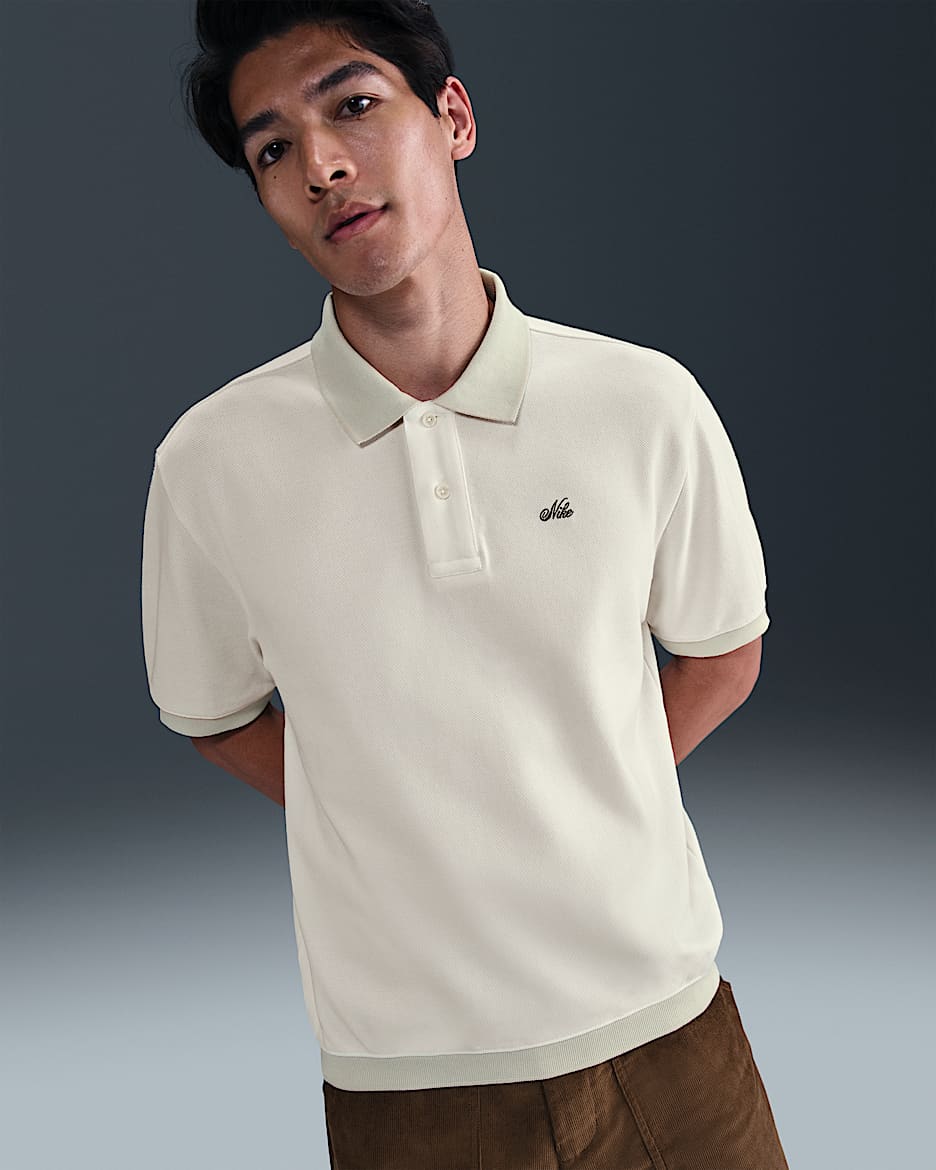 Nike Life 男子厚实翻领T恤 - 帆白/浅卡其/中橄榄绿