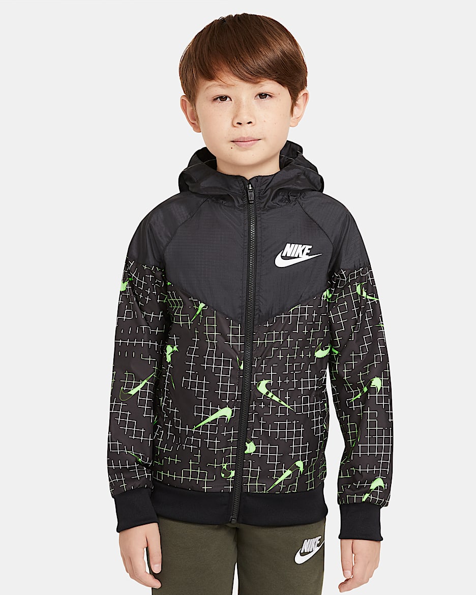 Nike Sportswear Windrunner 大童（男孩）夹克 - 荧光黄/黑/微黄绿