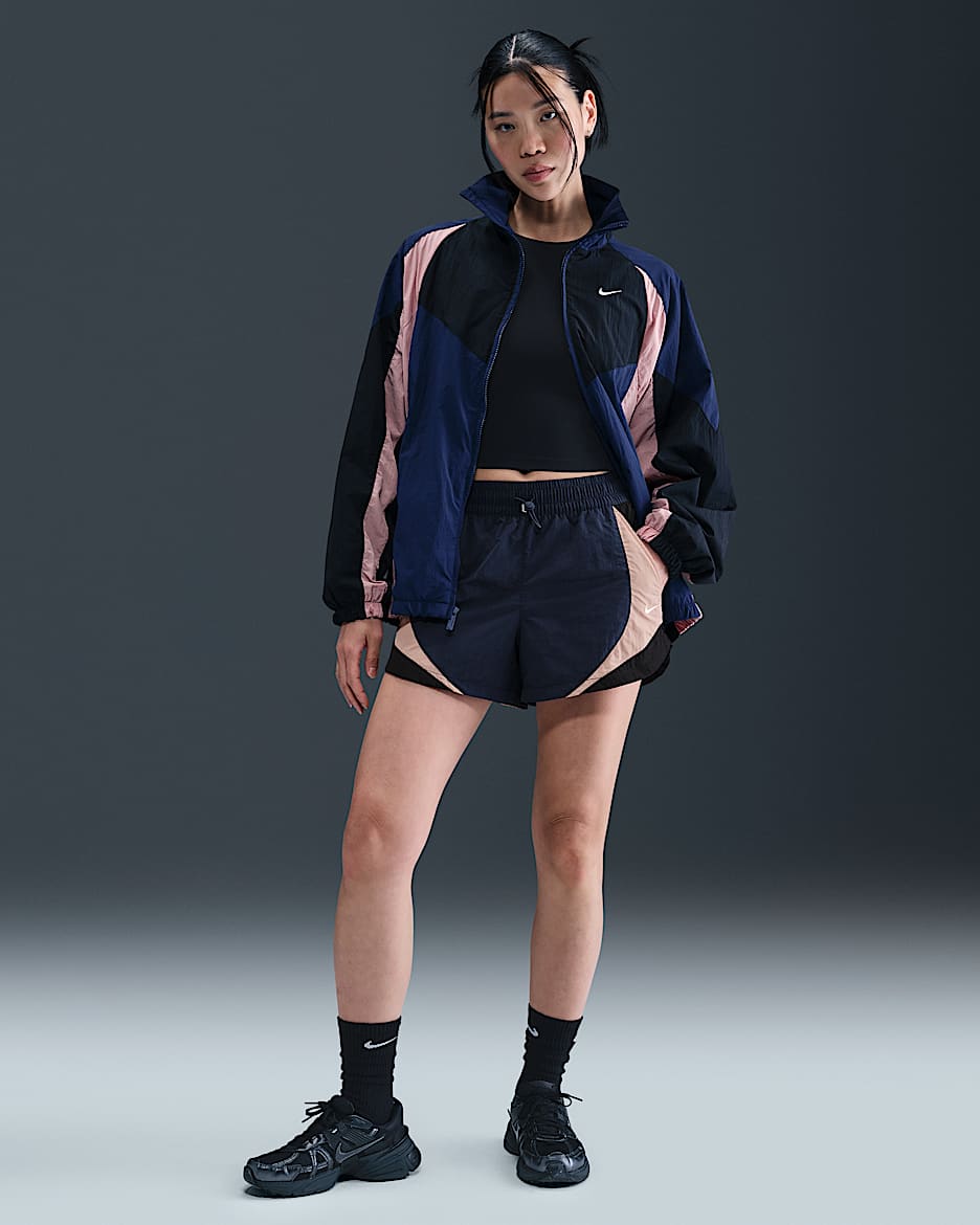 Nike Sportswear 女子中腰宽松运动短裤 - 深藏青/黑/微粒粉/帆白