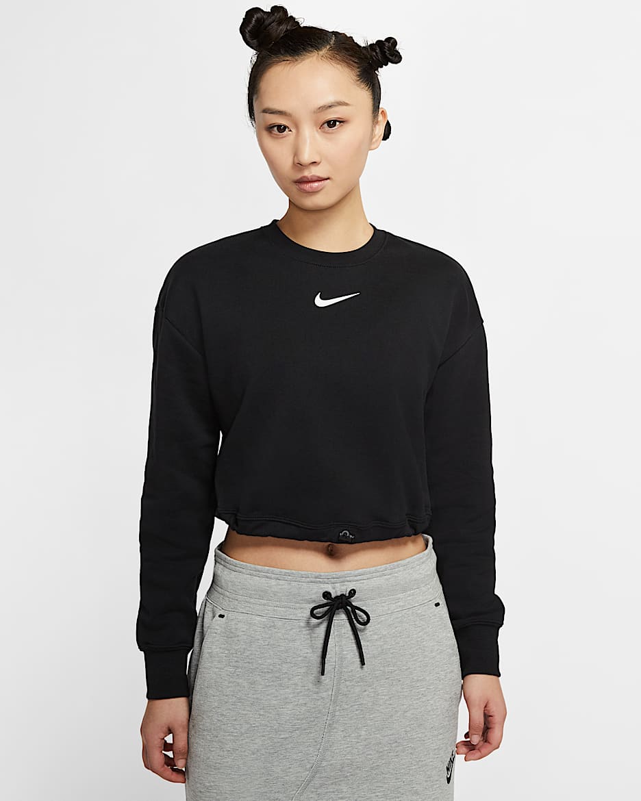 Nike Sportswear Swoosh French Terry 女子圆领上衣 - 黑/白色