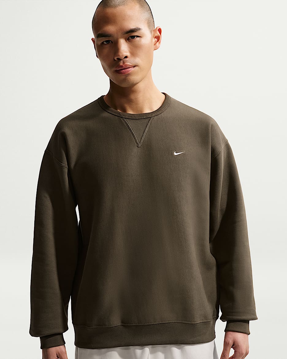 Nike Solo Swoosh 男子加绒圆领上衣 - 暗褐/白色