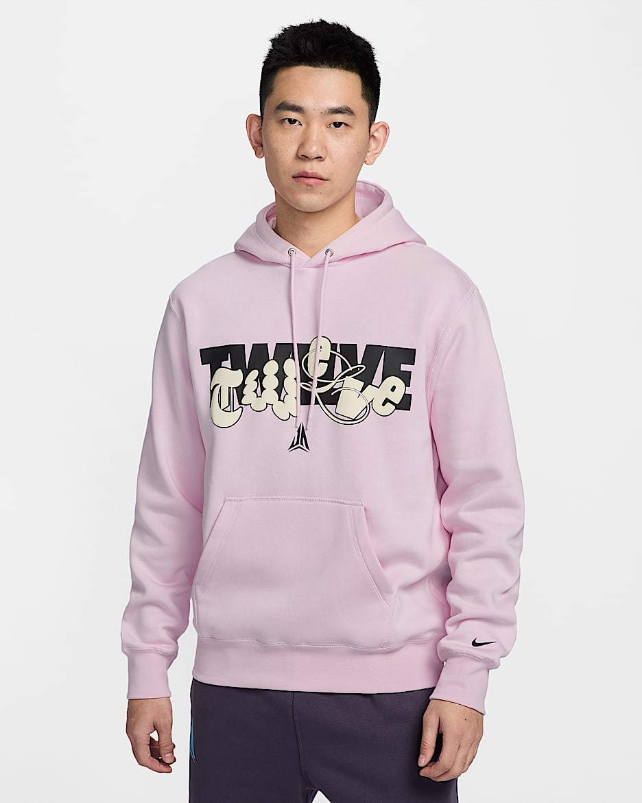Ja Club Fleece 莫兰特男子加绒篮球连帽衫 - 泡沫粉/黑