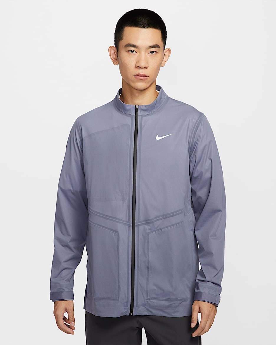 Nike Storm-FIT ADV 男子防风防水全长拉链开襟高尔夫夹克 - 浅碳色/白色