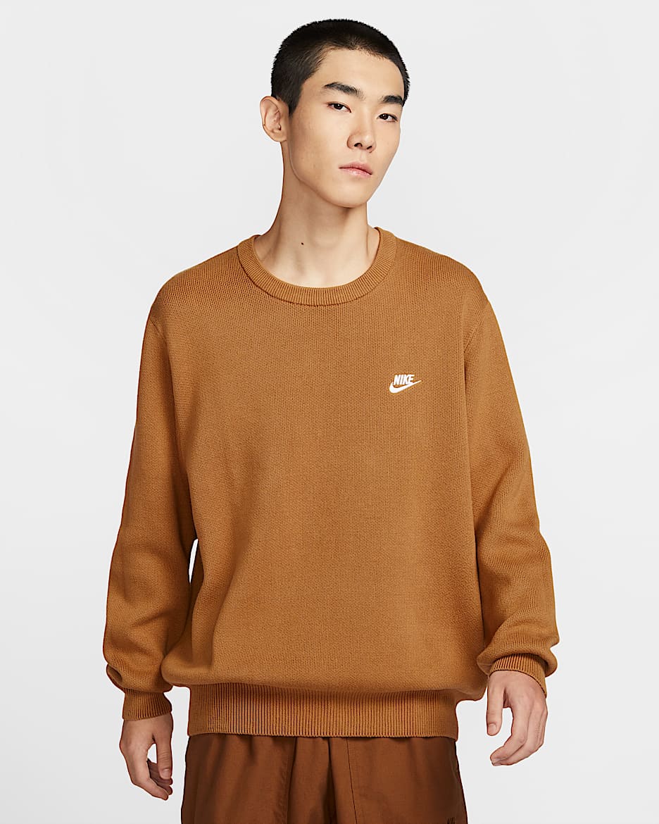 Nike Club 男子圆领毛衣 - 亚麻/白色