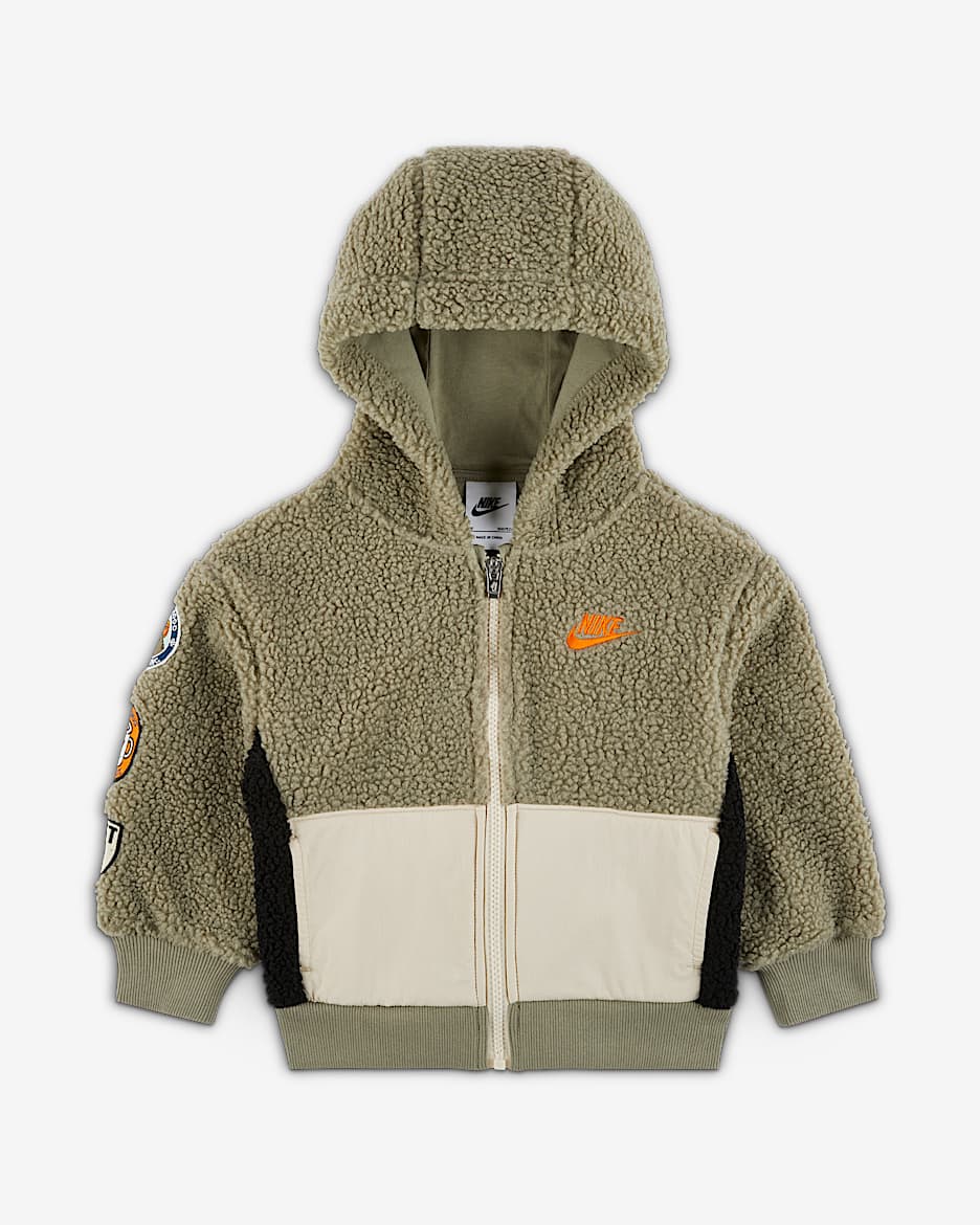 Nike 婴童仿羊羔绒全长拉链开襟连帽衫 - 浅军绿/橙色