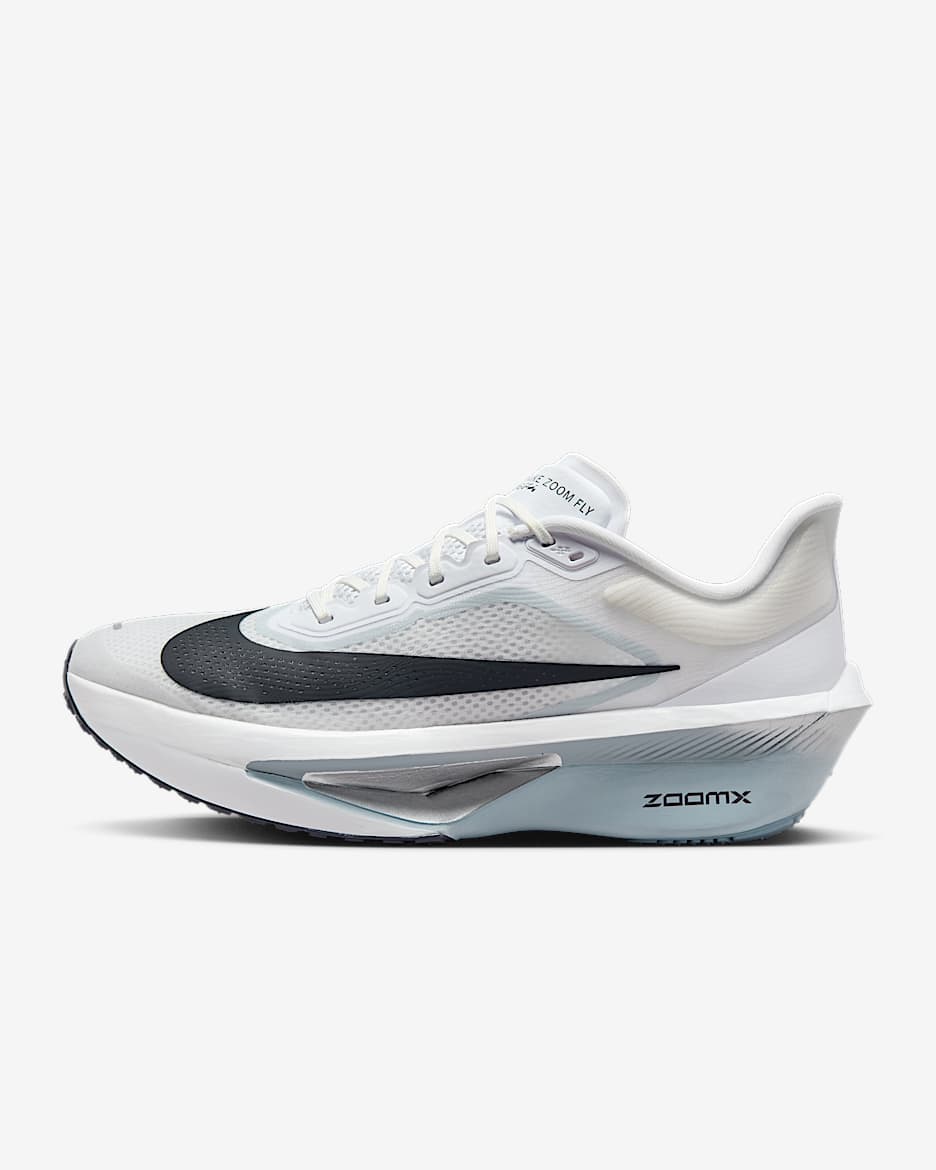 Nike Zoom Fly 6 男子公路竞速跑步鞋 - 白色/白金色/薄雾黑蓝/铁架黑
