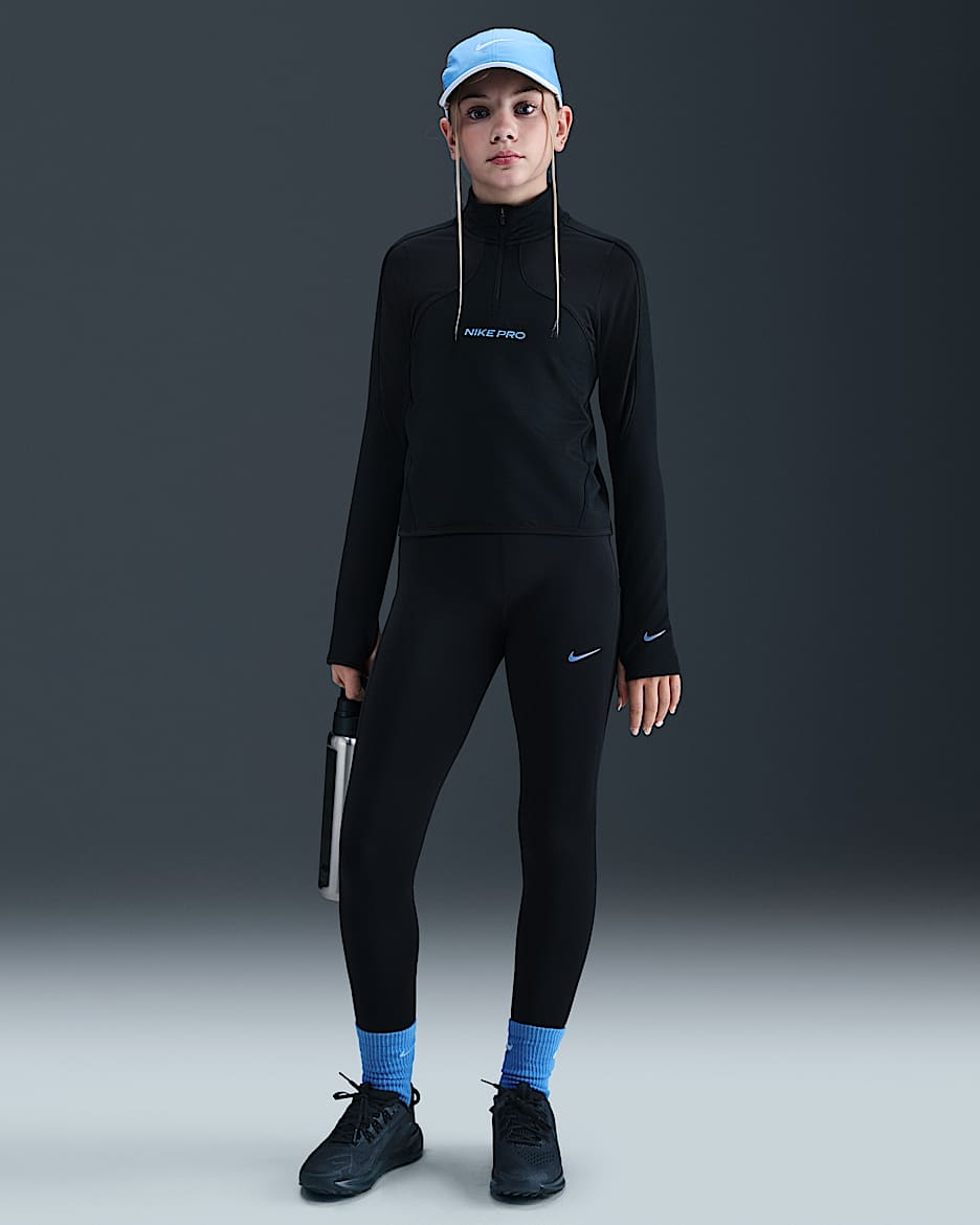 Nike Pro Dri-FIT 大童（女孩）光泽感装饰速干训练紧身裤 - 黑
