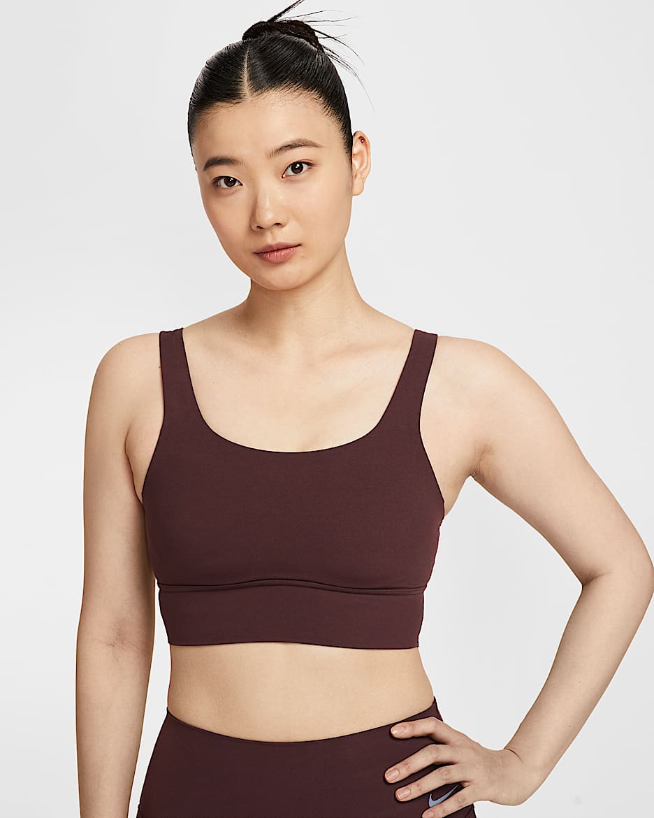 Nike Zenvy 女子中强度支撑衬垫速干长款运动内衣 - 鲜亮勃艮第酒红/帆白