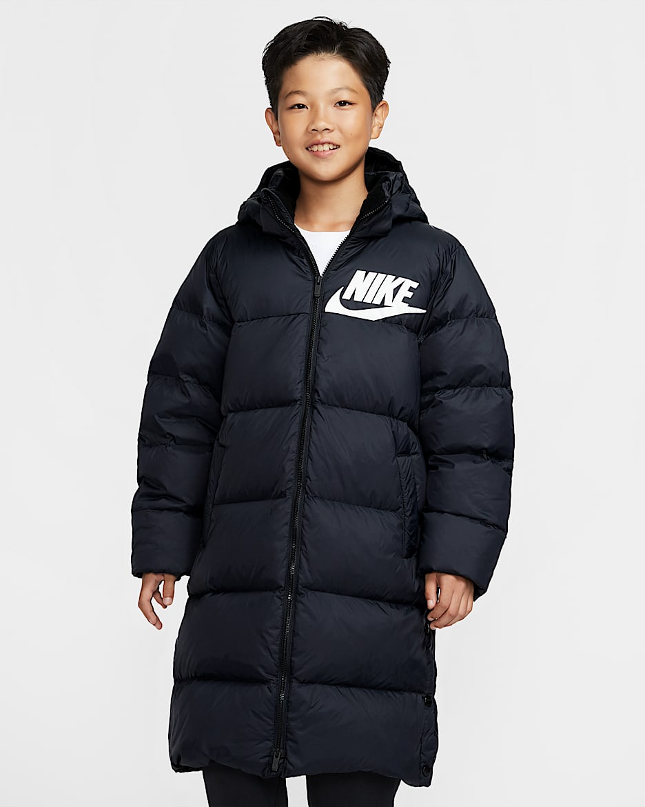 Nike 大童绗缝长款羽绒外套 - 黑