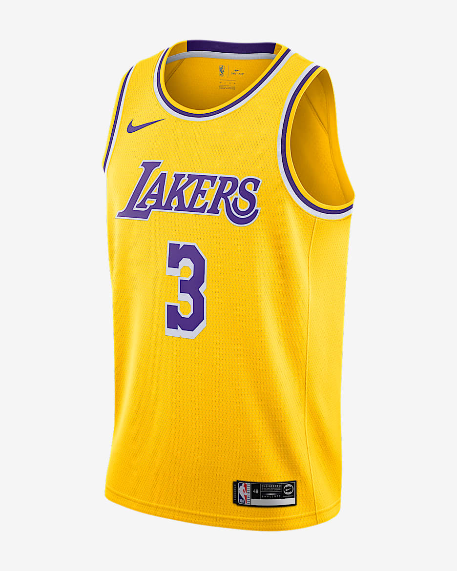 洛杉矶湖人队 (Anthony Davis) Icon Edition Swingman Nike NBA Jersey 男子球衣 - 阿马里洛黄/全域紫/白色