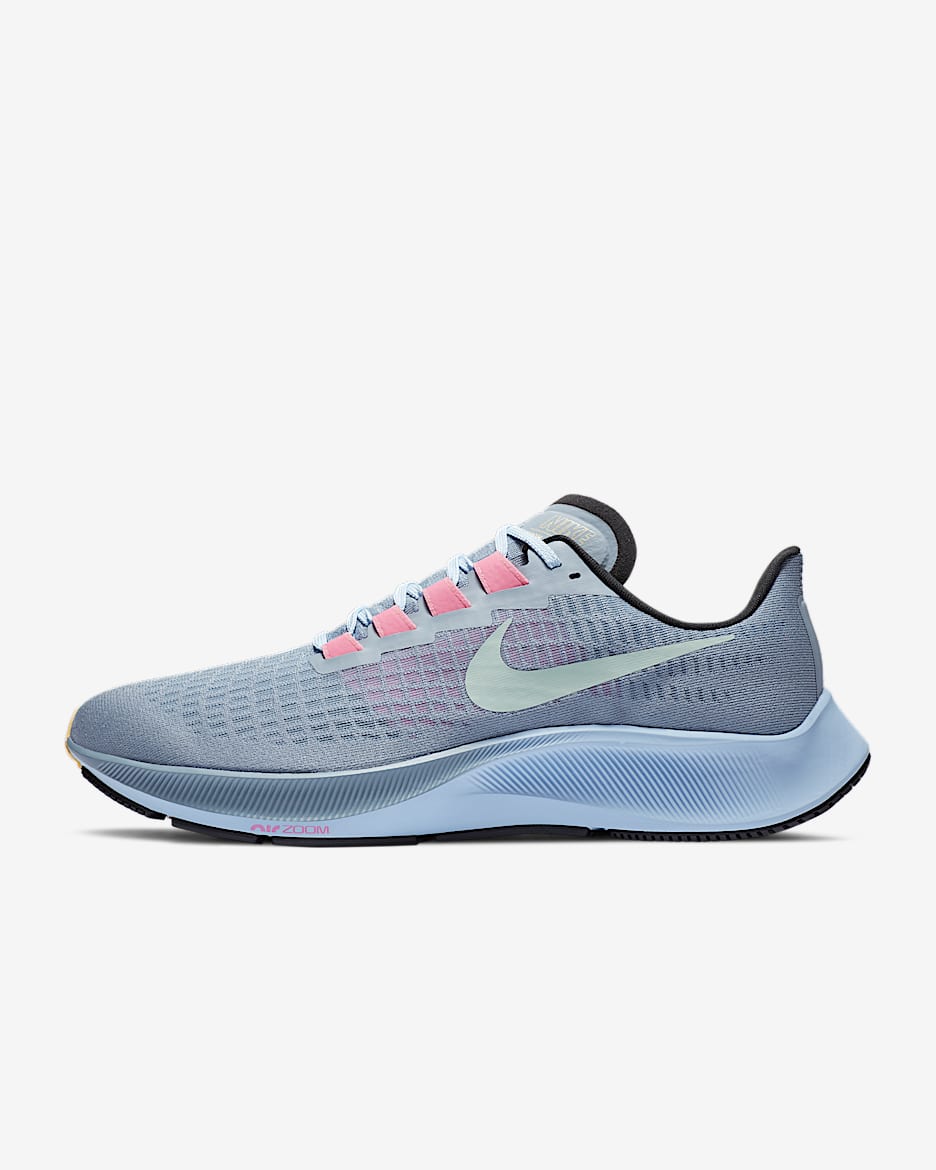 Nike Pegasus 37 男子公路跑步鞋 - 薄雾黑蓝/黑/莲花粉/氢蓝