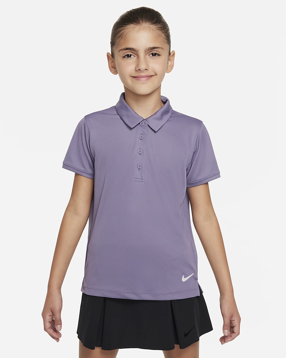 Nike Dri-FIT Victory 大童（女孩）速干高尔夫翻领T恤 - 拂晓深紫/白色