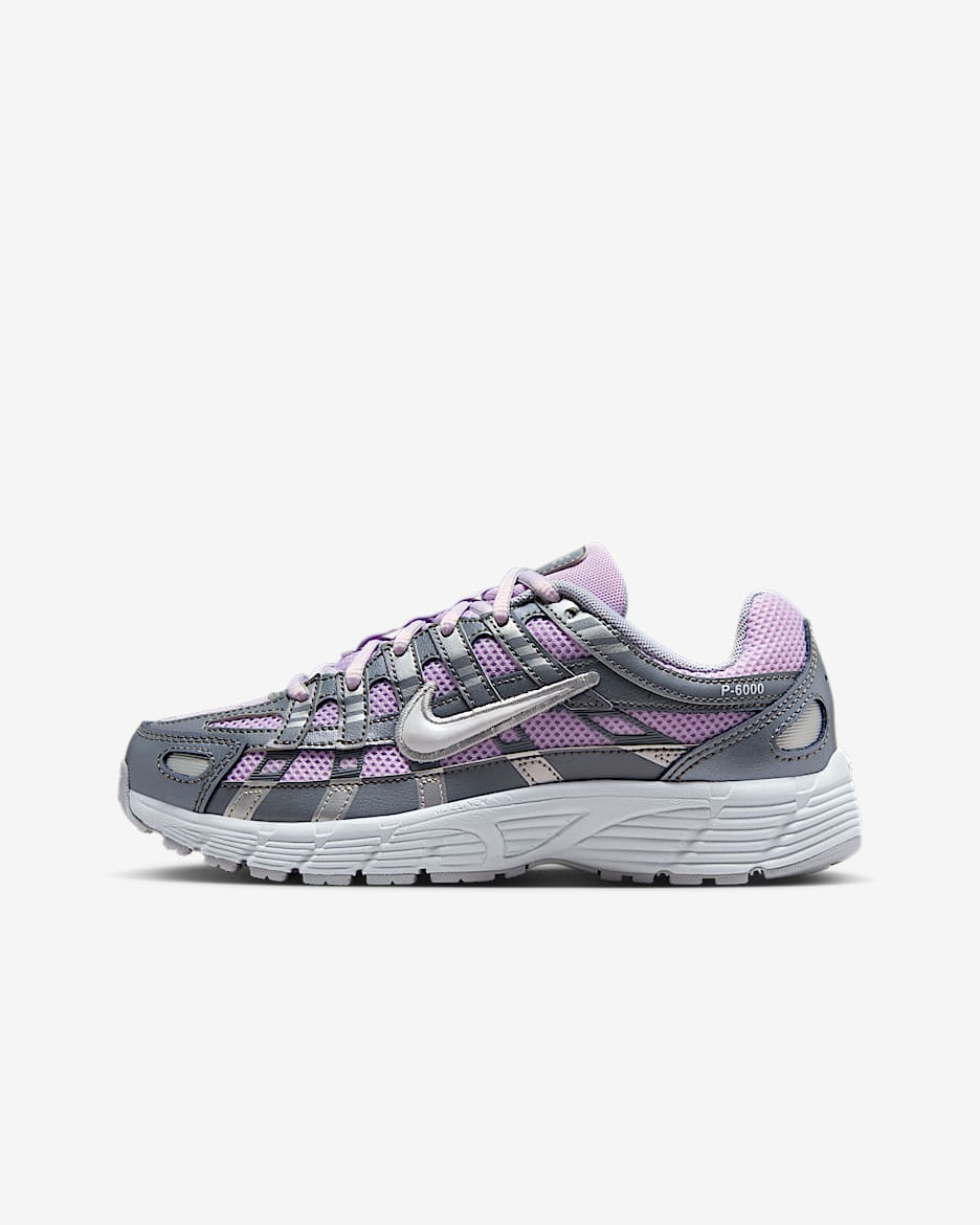 Nike P-6000 复古跑鞋风大童运动鞋 - 粉紫/烟灰/金属银/白色