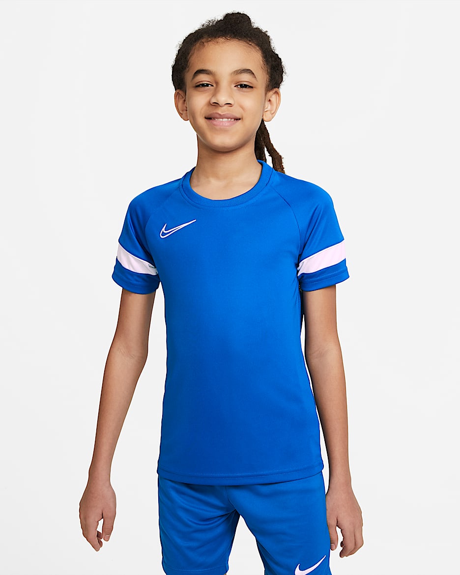Nike Dri-FIT Academy 大童短袖足球上衣 - 游戏宝蓝/白色/白色/白色