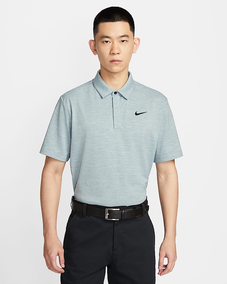 Nike Tour Dri-FIT 男子速干提花高尔夫翻领T恤 - 海洋深蓝/绿古色/黑