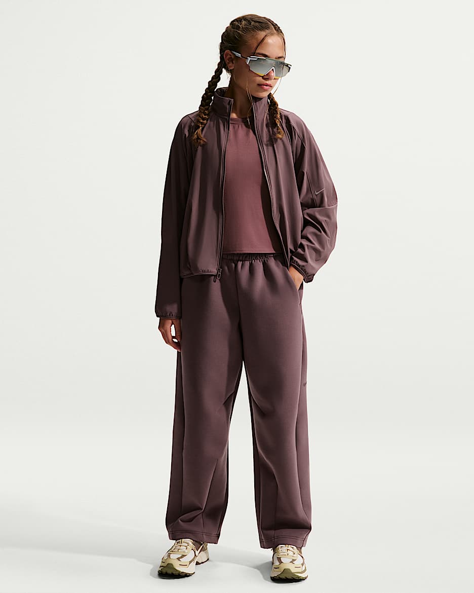 Nike MAVN Therma-FIT 耐克好动心系列大童（女孩）薄绒长裤 - 图腾黑紫/黑/图腾黑紫