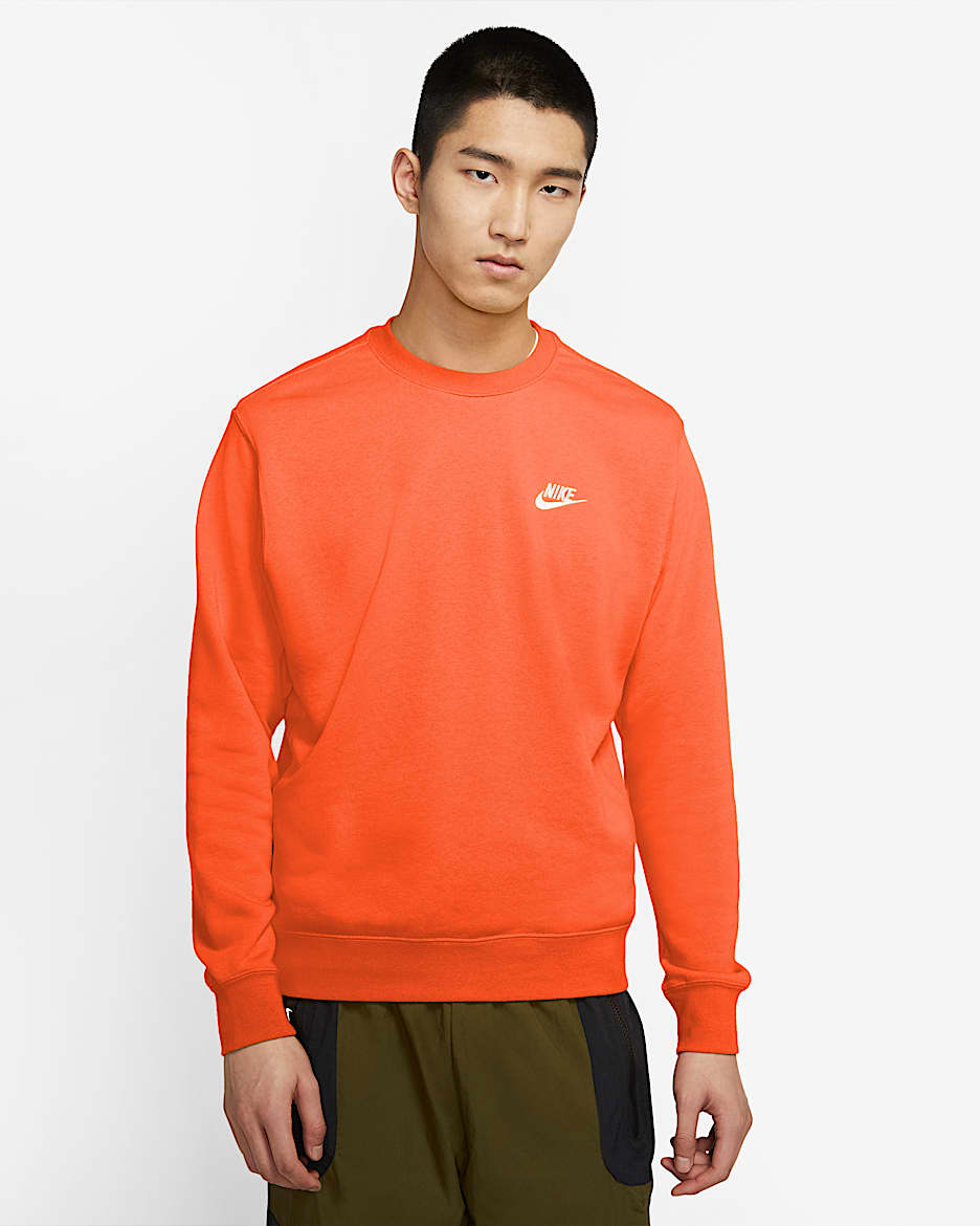 Nike Sportswear Club 男子法式毛圈圆领上衣 - 电力橙/白色