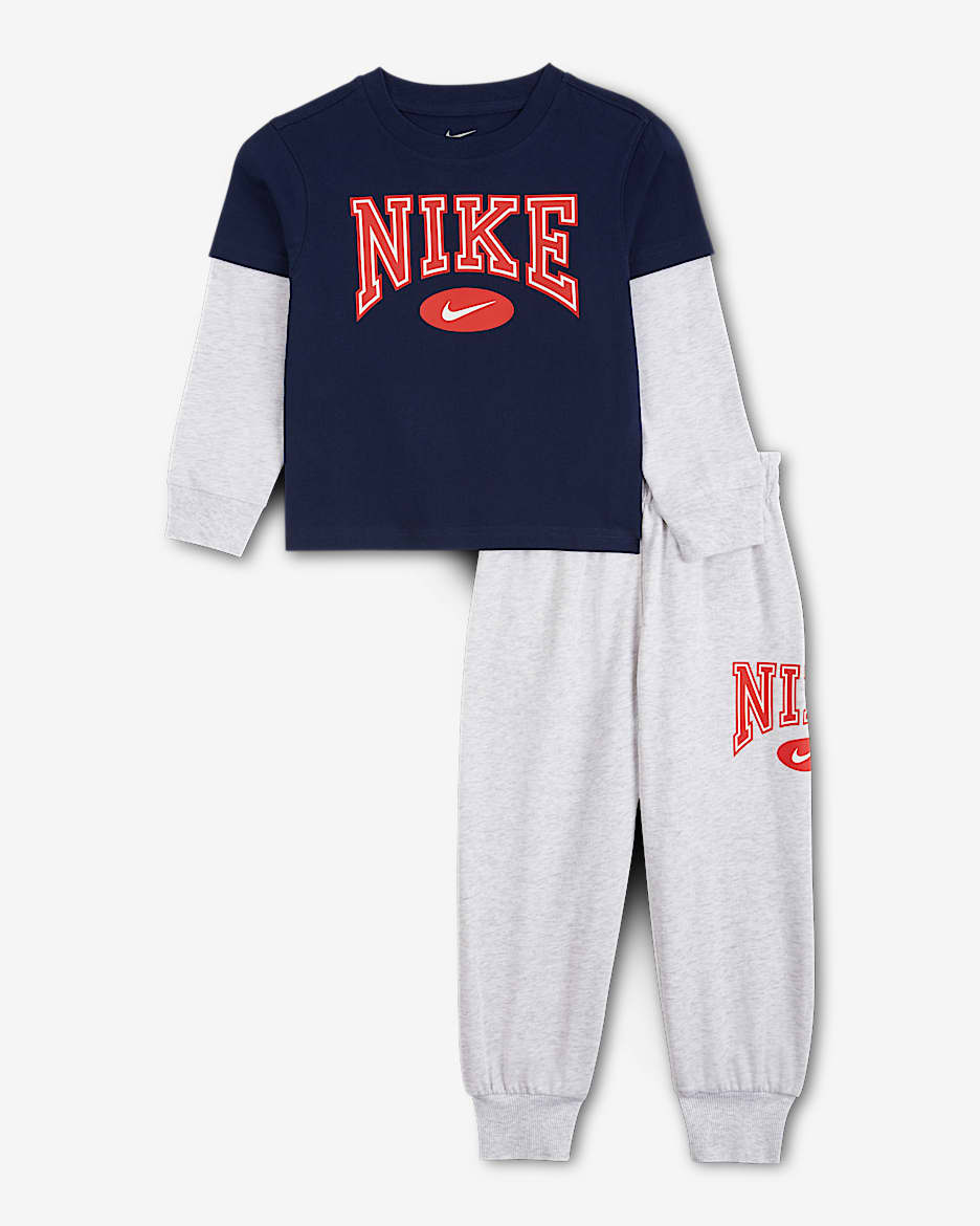 Nike Essentials 幼童长袖T恤和长裤套装 - 调色桦树色
