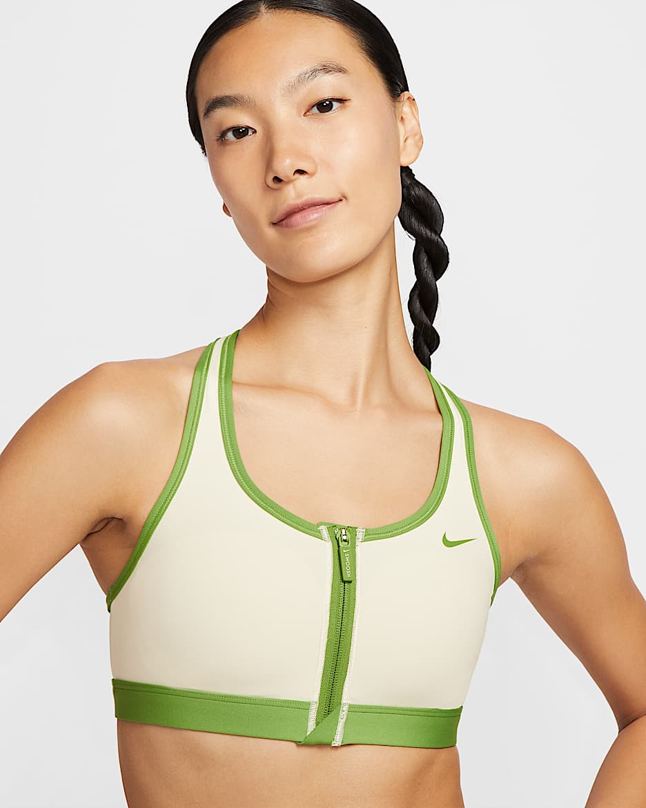 Nike Swoosh 女子中强度支撑速干衬垫前拉链运动内衣 - 珍珠灰