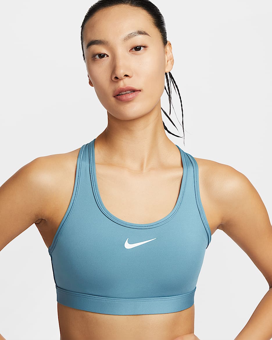 Nike Swoosh 郑钦文同款女子中强度支撑速干衬垫运动内衣 - 烟灰蓝/白色