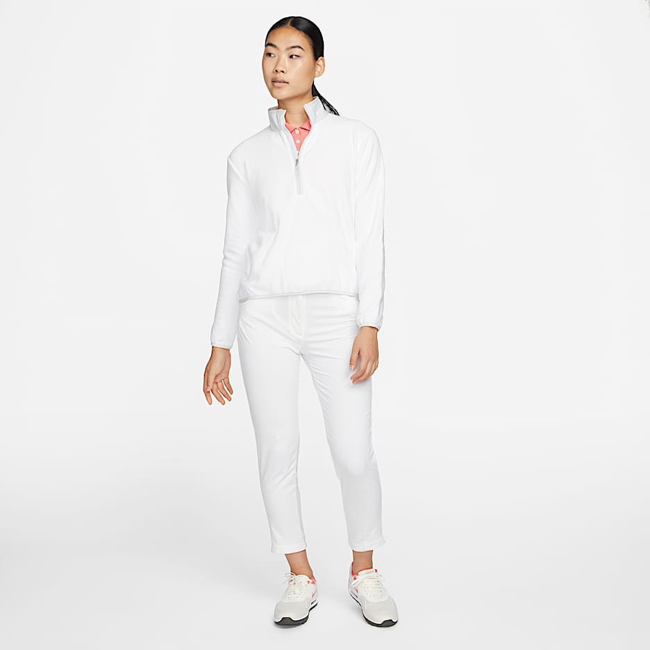 Nike Therma-FIT Victory 女子摇粒绒长袖半长拉链开襟高尔夫上衣 - 白色/尘光子色/白色