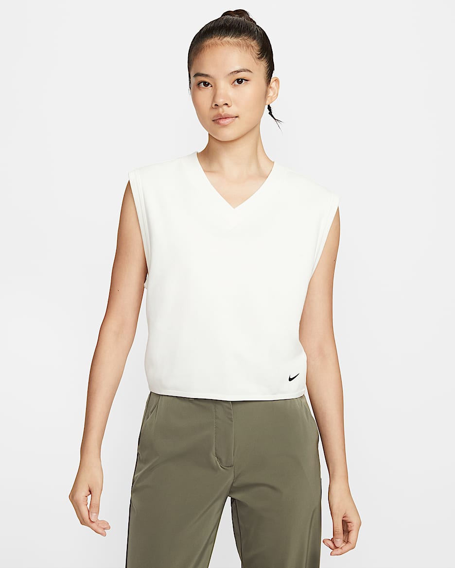 Nike 女子 V 领高尔夫无袖上衣 - 帆白/龙红/黑