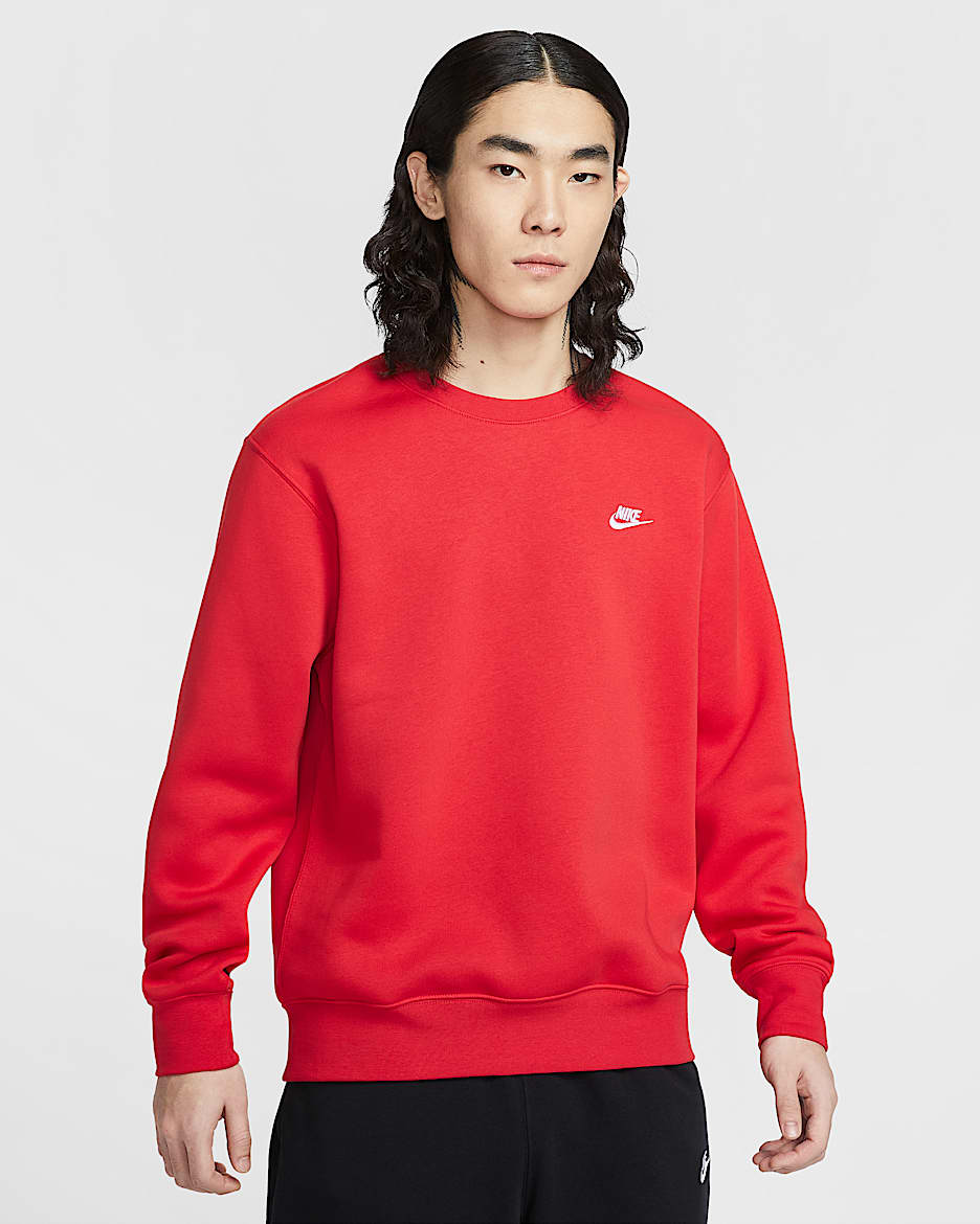Nike Club 男子加绒圆领上衣 - 大学红/白色