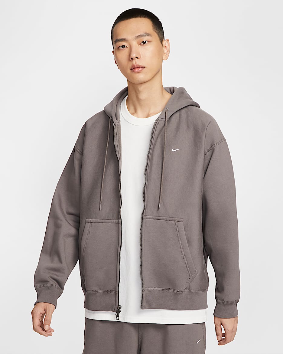 Nike Solo Swoosh 男子全长拉链开襟加绒连帽衫 - 洞穴石色/洞穴石色/白色