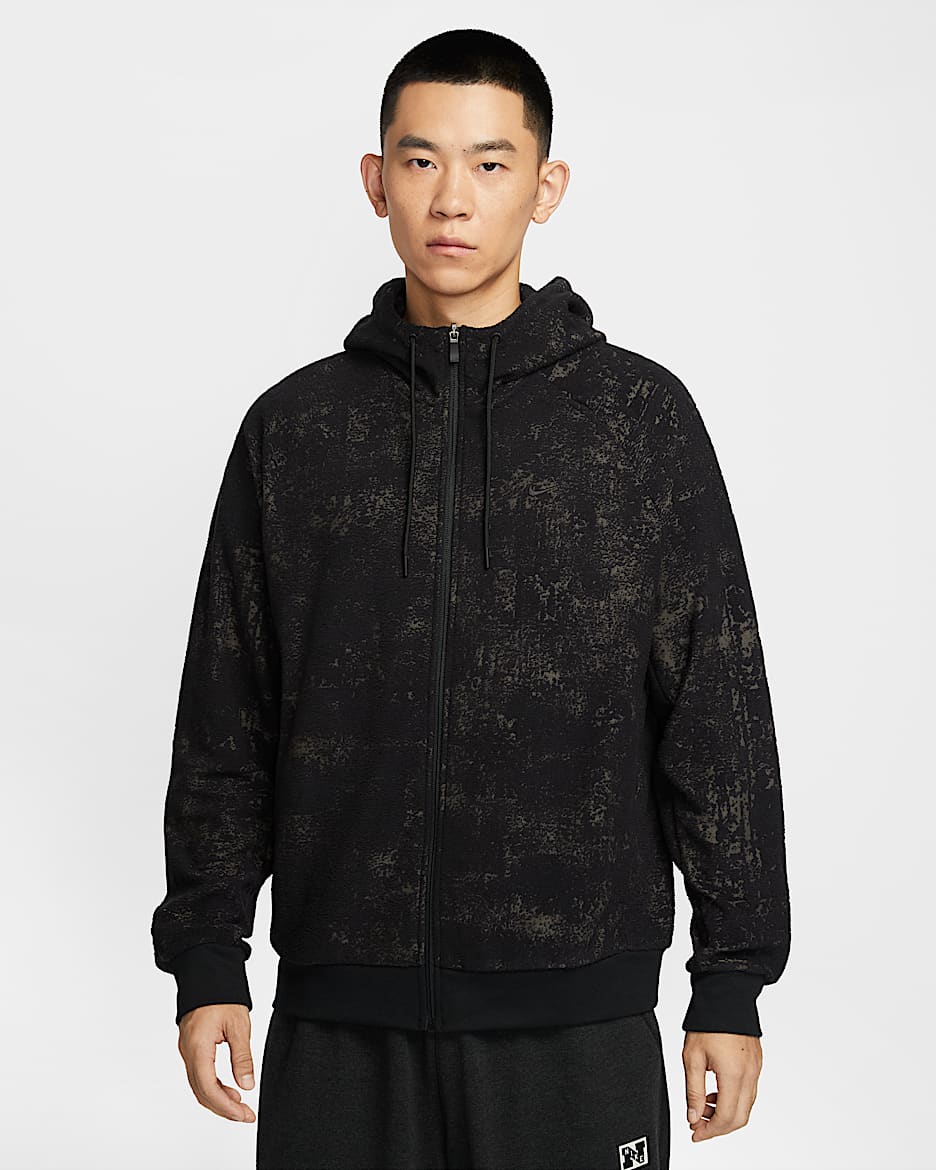 Nike Primary Therma-FIT 男子薄绒全长拉链开襟连帽衫 - 黑/黑
