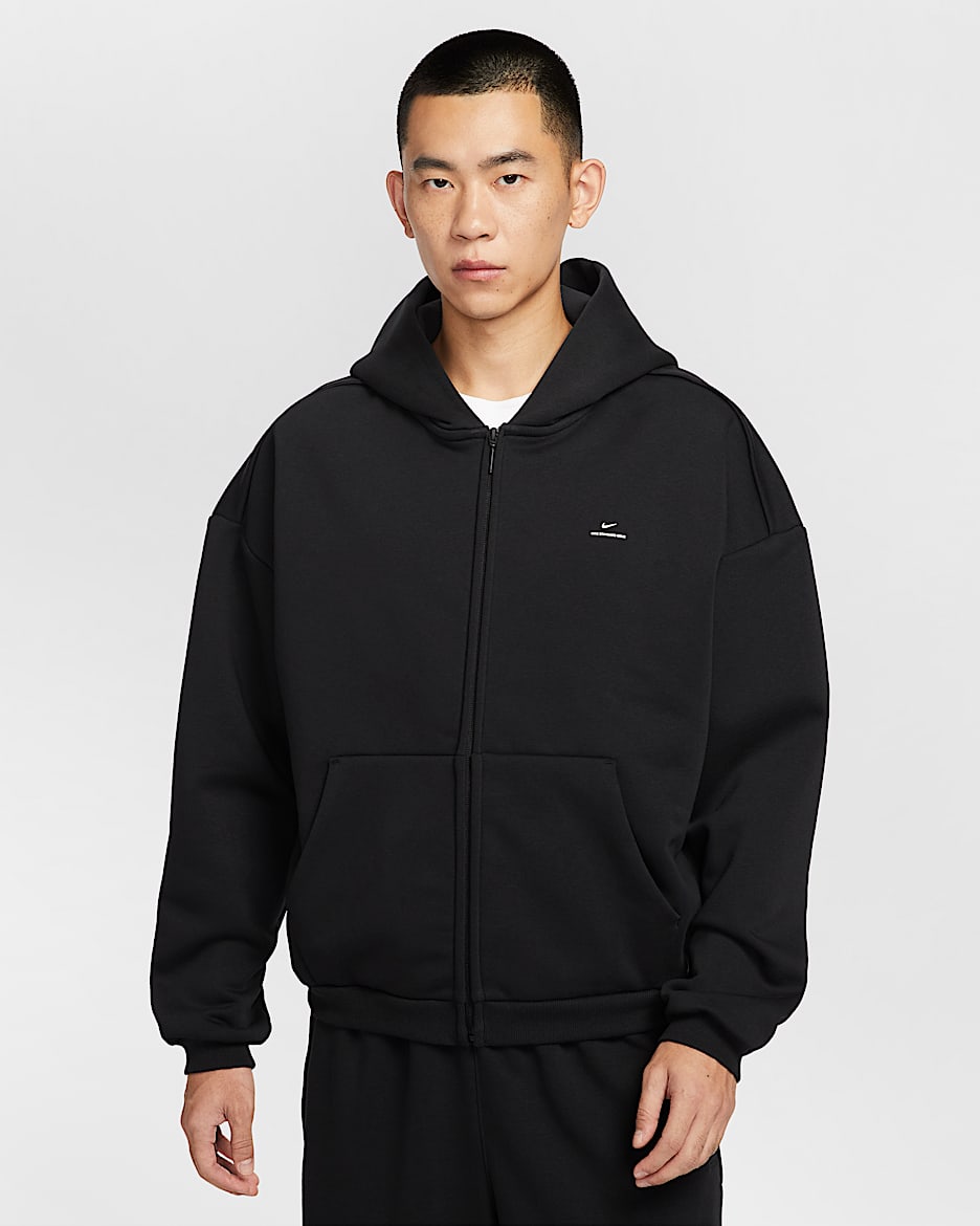 Nike Standard Issue Therma-FIT 男子全长拉链开襟加绒篮球连帽衫 - 黑/淡象牙白