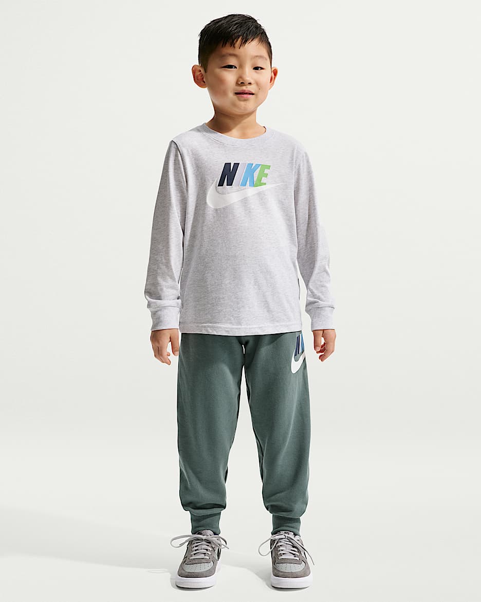 Nike 幼童长袖T恤和法式毛圈长裤套装 - 矿物岩板蓝