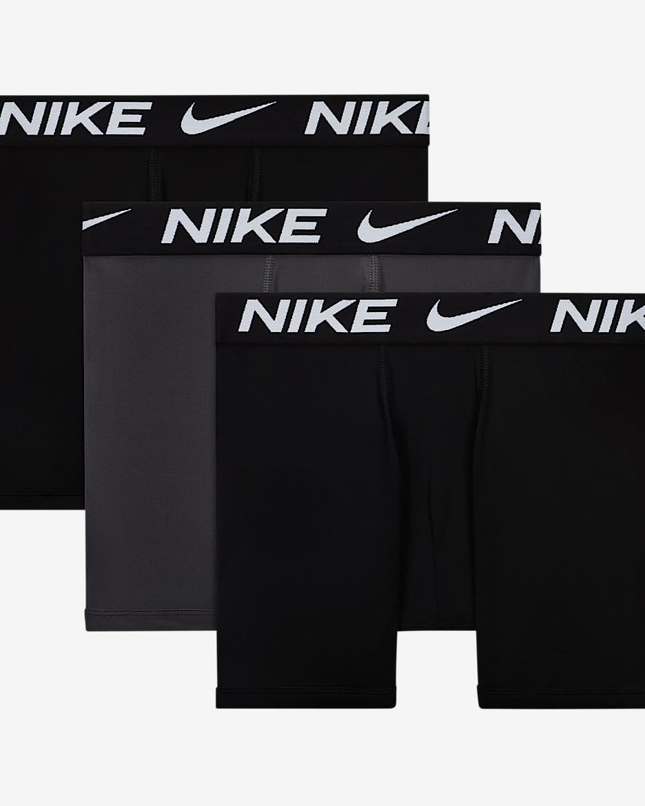 Nike Dri-FIT Essentials 大童（男孩）透气速干平角内裤（3 条） - 黑/暗灰