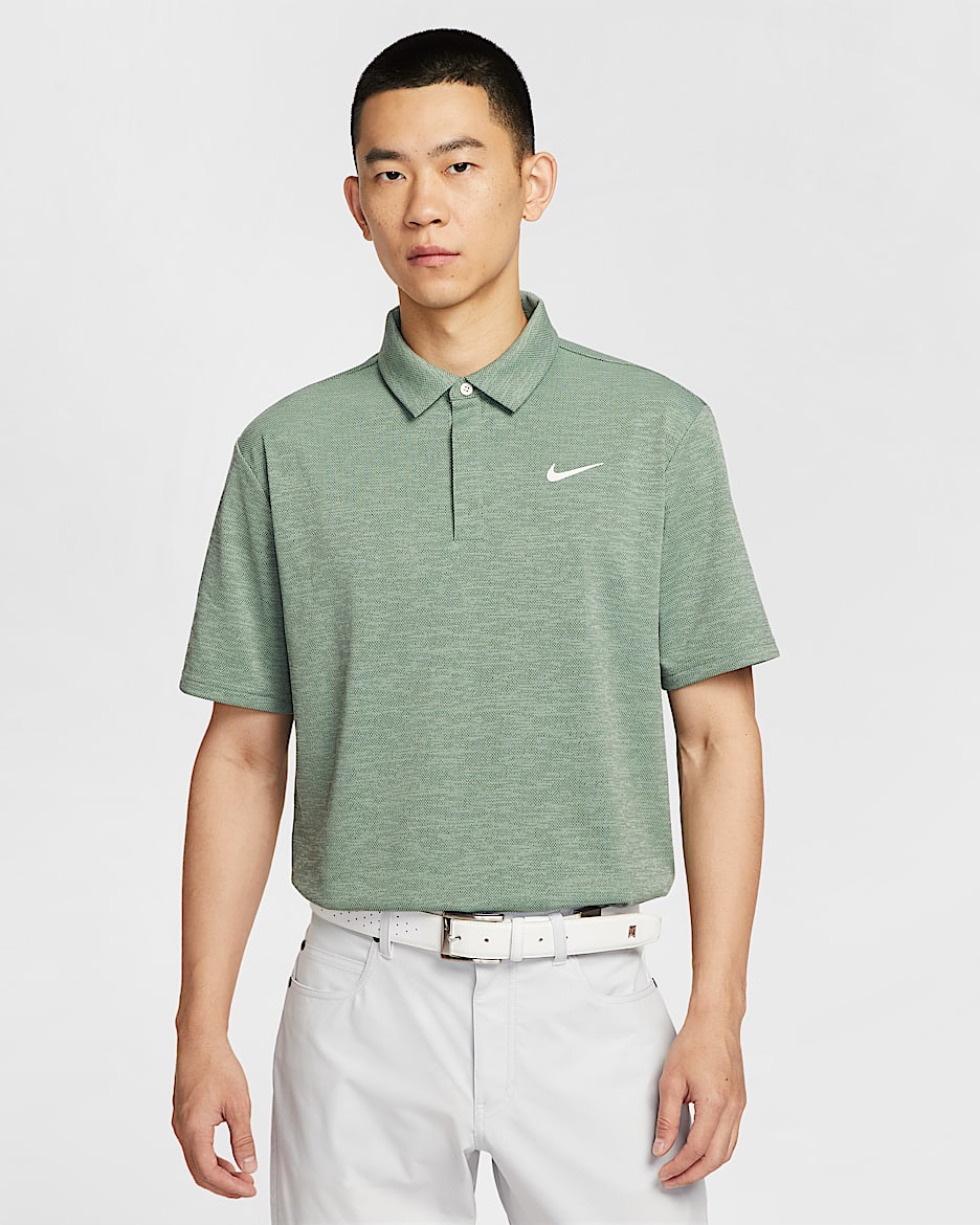Nike Tour Dri-FIT 男子速干提花高尔夫翻领T恤 - 土绿/夜森林绿/淡象牙白